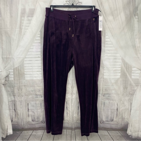 Calvin Klein Size 3X Plus Pants Purple Velvet Sweatpants Elastic Ties 32" Inseam - Picture 1 of 9